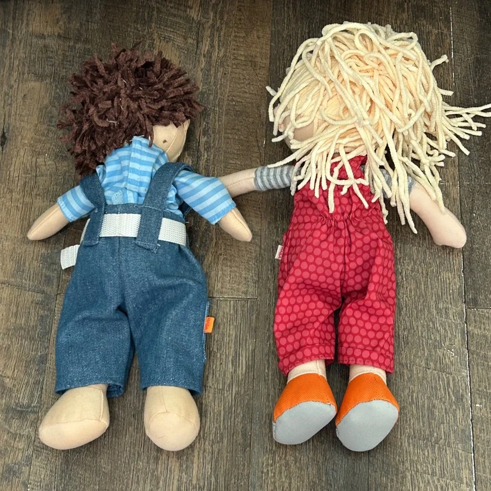 HABA Soft Fabric Dolls‎ Lot of 2 Cassie and Graham 12 Inch Overalls Freckles